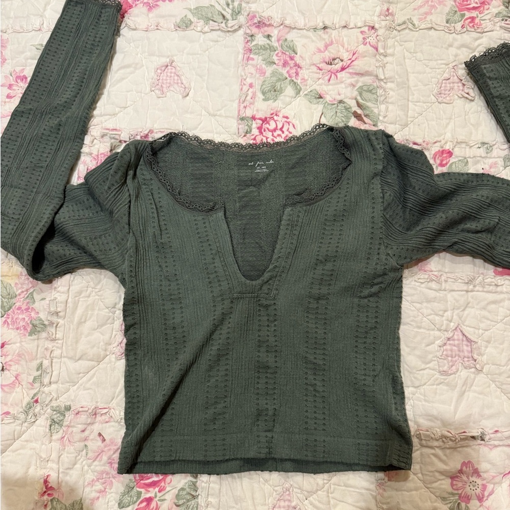 Urban Outfitters Dark Green Lace Trim Top